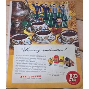Vintage 1946 A&P Coffee Print Ad Army Navy Football Winning Combination Decor
